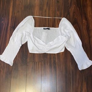 Shirred puff sleeve beach top